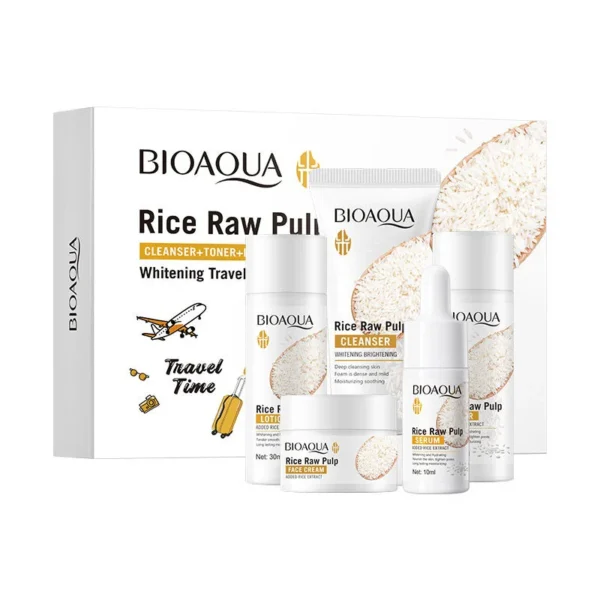 BIOAQUA Rice Raw Pulp Whitening Travel 5-Piece Set – Brightening Skincare Kit