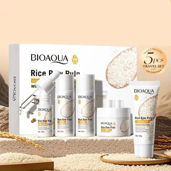BIOAQUA Rice Raw Pulp Whitening Travel 5-Piece Set – Brightening Skincare Kit hover